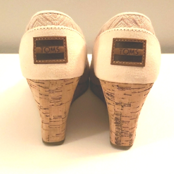 TOMS - TWEED OPEN TOE CORK WEDGE HEELS - Picture 3 of 7